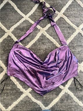 Shiny Purple Halter Cowl Crop Top - Women’s Intimates